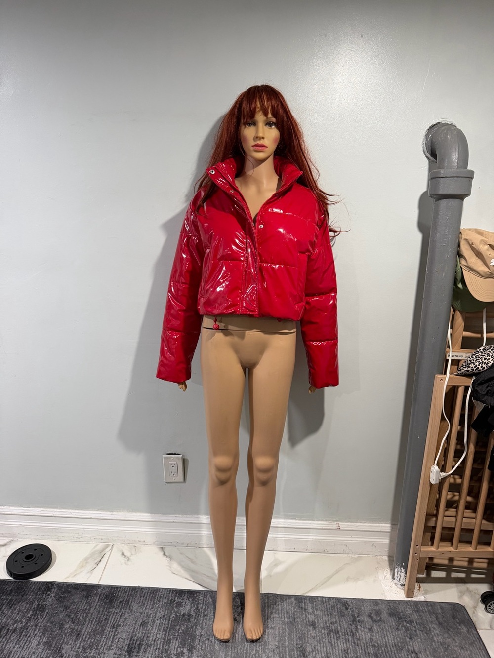 PrettyLittleThing Red Gloss Cropped Puffer Jacket